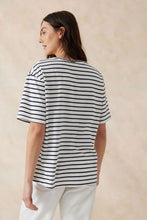 Load image into Gallery viewer, SLOUCHY SPLIT HEM TEE IN VANILLA / NAVY STRIPE