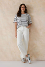 Load image into Gallery viewer, SLOUCHY SPLIT HEM TEE IN VANILLA / NAVY STRIPE