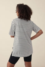 Load image into Gallery viewer, LOLA Longline Step Hem Tee | Vanilla + Phantom Fine Stripe
