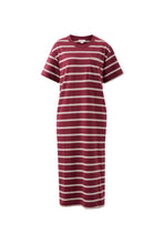 Load image into Gallery viewer, CHARLOTTE Midi Terry Dress | Burgundy + Milk Stripe