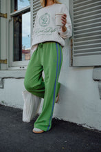 Load image into Gallery viewer, GIGI | Wide Leg Terry Trackpant | Pistachio + Washed Navy Side Stripe