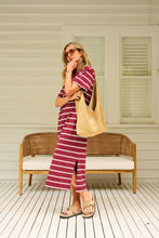 Load image into Gallery viewer, CHARLOTTE Midi Terry Dress | Burgundy + Milk Stripe