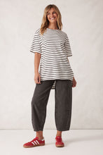 Load image into Gallery viewer, LOLA Longline Step Hem Tee | Vanilla + Phantom Fine Stripe