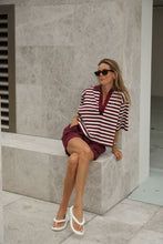 Load image into Gallery viewer, ARLIE Short Sleeved Rugby | Burgundy + Milk Stripe