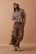 Load image into Gallery viewer, STEVIE Slouchy Tee | Chalk + Choc Retro Stripe