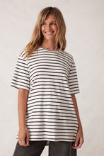 Load image into Gallery viewer, LOLA Longline Step Hem Tee | Vanilla + Phantom Fine Stripe