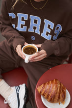 Load image into Gallery viewer, ISLA Oversized Slouchy Crew | Brunette Brown Buff Sky Blue Heritage Logo