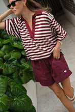 Load image into Gallery viewer, ARLIE Short Sleeved Rugby | Burgundy + Milk Stripe