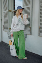 Load image into Gallery viewer, GIGI | Wide Leg Terry Trackpant | Pistachio + Washed Navy Side Stripe