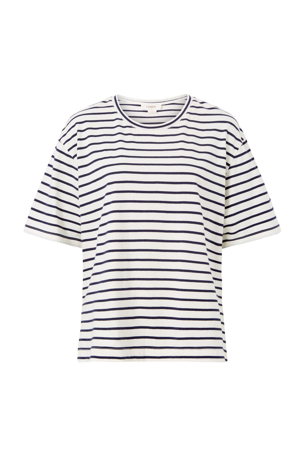 SLOUCHY SPLIT HEM TEE IN VANILLA / NAVY STRIPE