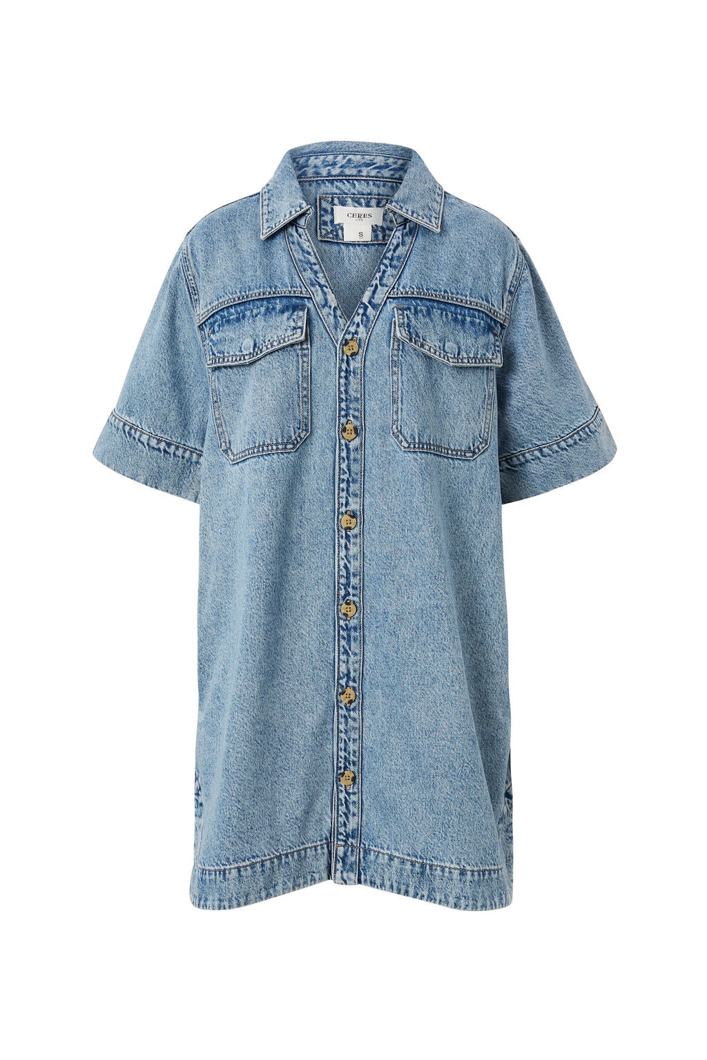 BOXY SHIRT DRESS-VINTAGE BLUE DENIM