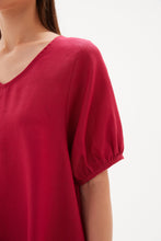 Load image into Gallery viewer, V Neck Bishop Sleeve Top - Crimson Pink
