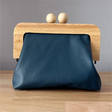 Load image into Gallery viewer, Wooden Clutch | Faux Navy Leather
