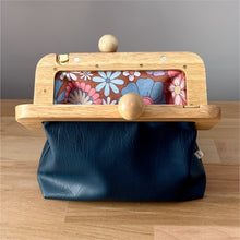 Load image into Gallery viewer, Wooden Clutch | Faux Navy Leather
