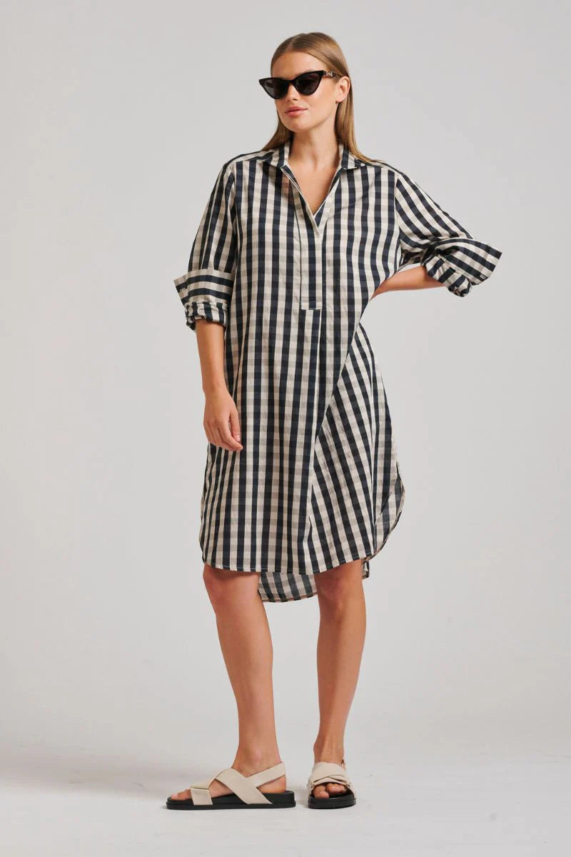 The Avril Popover Shirtdress - French Navy Gingham