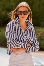 Load image into Gallery viewer, The Elodie Girlfriend Shirt - Navy Wide Stripe
