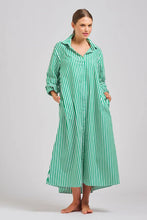 Load image into Gallery viewer, The Luna Oversized Long Shirtdress - Apple Green Stripe
