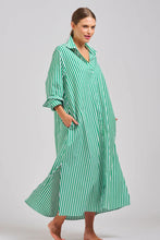 Load image into Gallery viewer, The Luna Oversized Long Shirtdress - Apple Green Stripe
