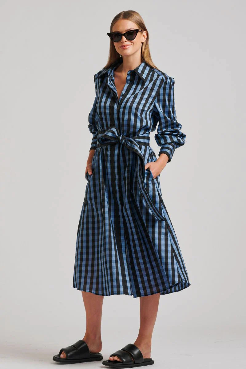 The Octavia Shirtdress - Black / Blue Gingham