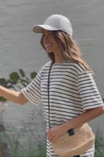 Load and play video in Gallery viewer, LOLA Longline Step Hem Tee | Vanilla + Phantom Fine Stripe
