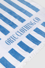 Load image into Gallery viewer, Beach Towel | Ocean Blue + White Stripes
