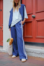 Load image into Gallery viewer, GIGI | Wide Leg Terry Trackpant | Washed Navy Side Stripe

