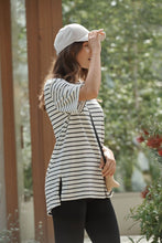 Load image into Gallery viewer, LOLA Longline Step Hem Tee | Vanilla + Phantom Fine Stripe
