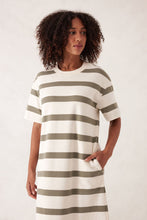 Load image into Gallery viewer, CHARLOTTE Midi Terry Dress | Moss + Milk Stripe
