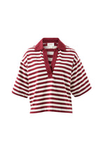 Load image into Gallery viewer, ARLIE Short Sleeved Rugby | Burgundy + Milk Stripe
