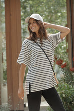 Load image into Gallery viewer, LOLA Longline Step Hem Tee | Vanilla + Phantom Fine Stripe
