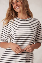 Load image into Gallery viewer, LOLA Longline Step Hem Tee | Vanilla + Phantom Fine Stripe
