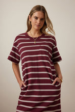 Load image into Gallery viewer, CHARLOTTE Midi Terry Dress | Burgundy + Milk Stripe
