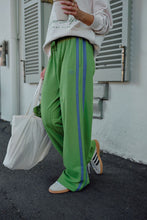 Load image into Gallery viewer, GIGI | Wide Leg Terry Trackpant | Pistachio + Washed Navy Side Stripe
