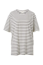 Load image into Gallery viewer, LOLA Longline Step Hem Tee | Vanilla + Phantom Fine Stripe
