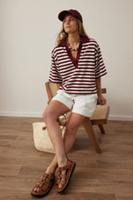 Load image into Gallery viewer, ARLIE Short Sleeved Rugby | Burgundy + Milk Stripe
