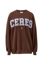Load image into Gallery viewer, ISLA Oversized Slouchy Crew | Brunette Brown Buff Sky Blue Heritage Logo

