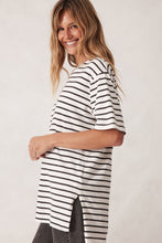 Load image into Gallery viewer, LOLA Longline Step Hem Tee | Vanilla + Phantom Fine Stripe
