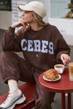 Load image into Gallery viewer, ISLA Oversized Slouchy Crew | Brunette Brown Buff Sky Blue Heritage Logo
