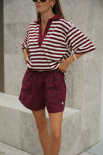 Load image into Gallery viewer, ARLIE Short Sleeved Rugby | Burgundy + Milk Stripe
