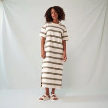 Load image into Gallery viewer, CHARLOTTE Midi Terry Dress | Moss + Milk Stripe
